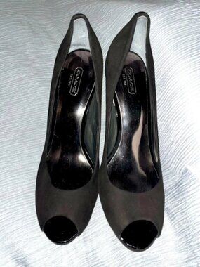 Coach Women's Selma Platform Suede High Heel Open Toe Black High